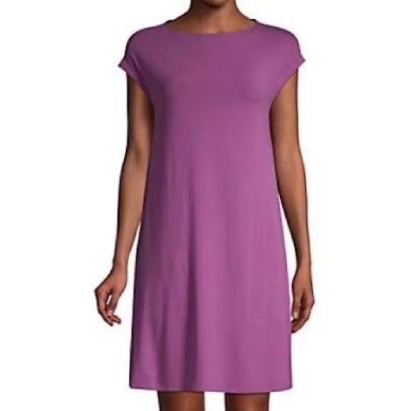 Eileen Fisher Curan Purple Bateau Neckline Twist Back Jersey Dress Size Medium - Picture 2 of 12